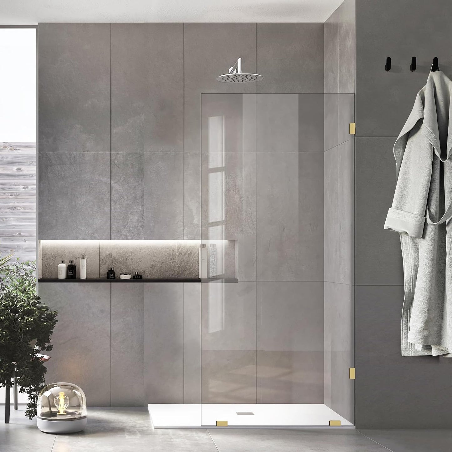 Puerta ducha cristal 32x78pulg vidrio templado oro cepillado