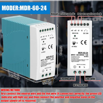 Fuente alimentación DIN 24vdc 2.5a 60w salida dual