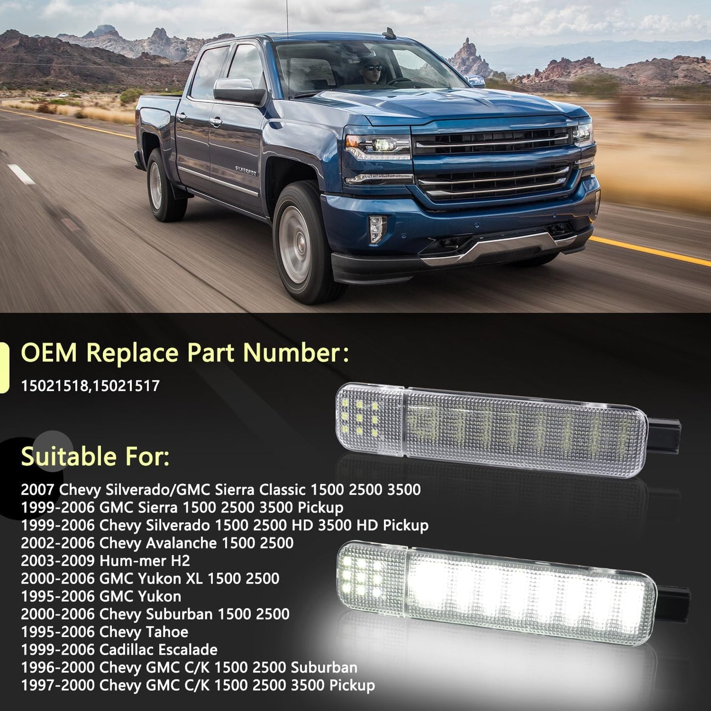 Luces LED panel puerta interior 33 chips SMD blancas 2 Uds