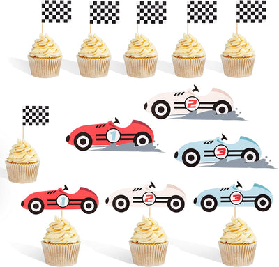 12 Adornos Bandera Carreras para Cupcakes y Fiesta