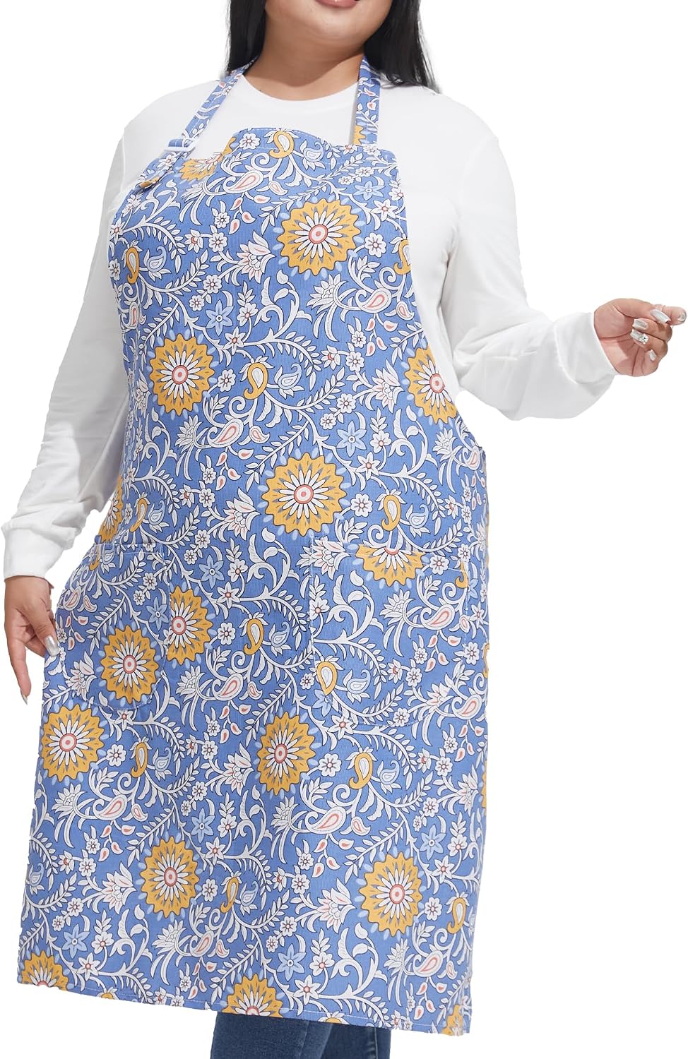 Delantal algodón lino talla grande mujer con bolsillos cocina