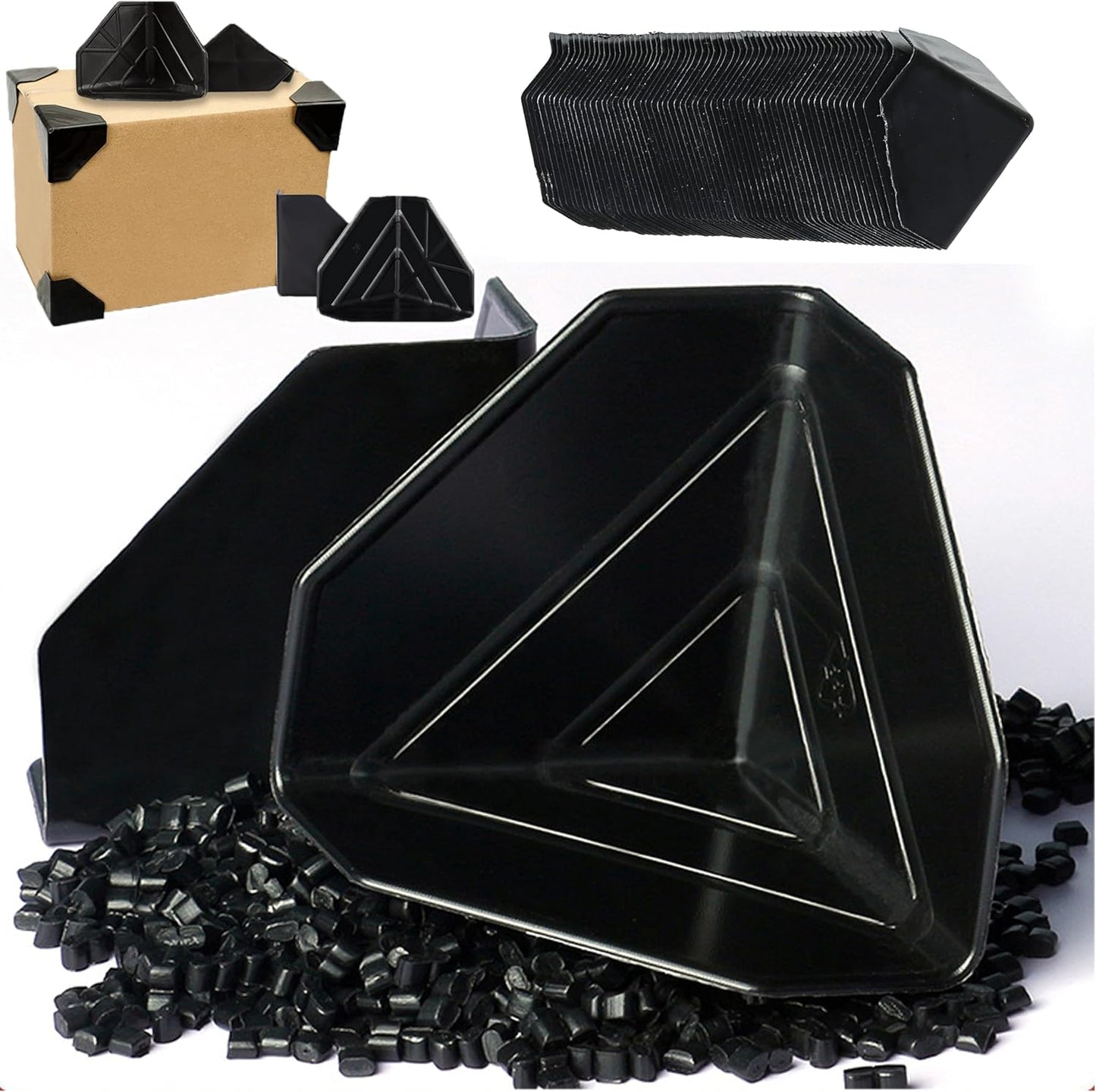 80 Protectores Esquina Plástico Resistente para Cajas Negro 2.4pulg