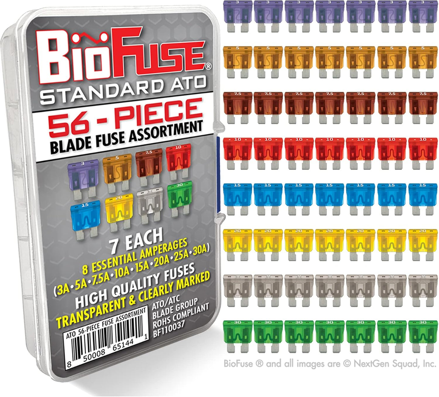 Pack 56 fusibles ATO 3A 5A 10A 15A 20A 30A