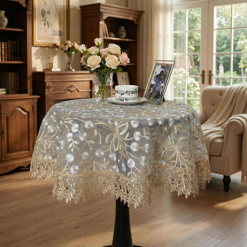 Mesa encaje tela bordado floral decoración hogar