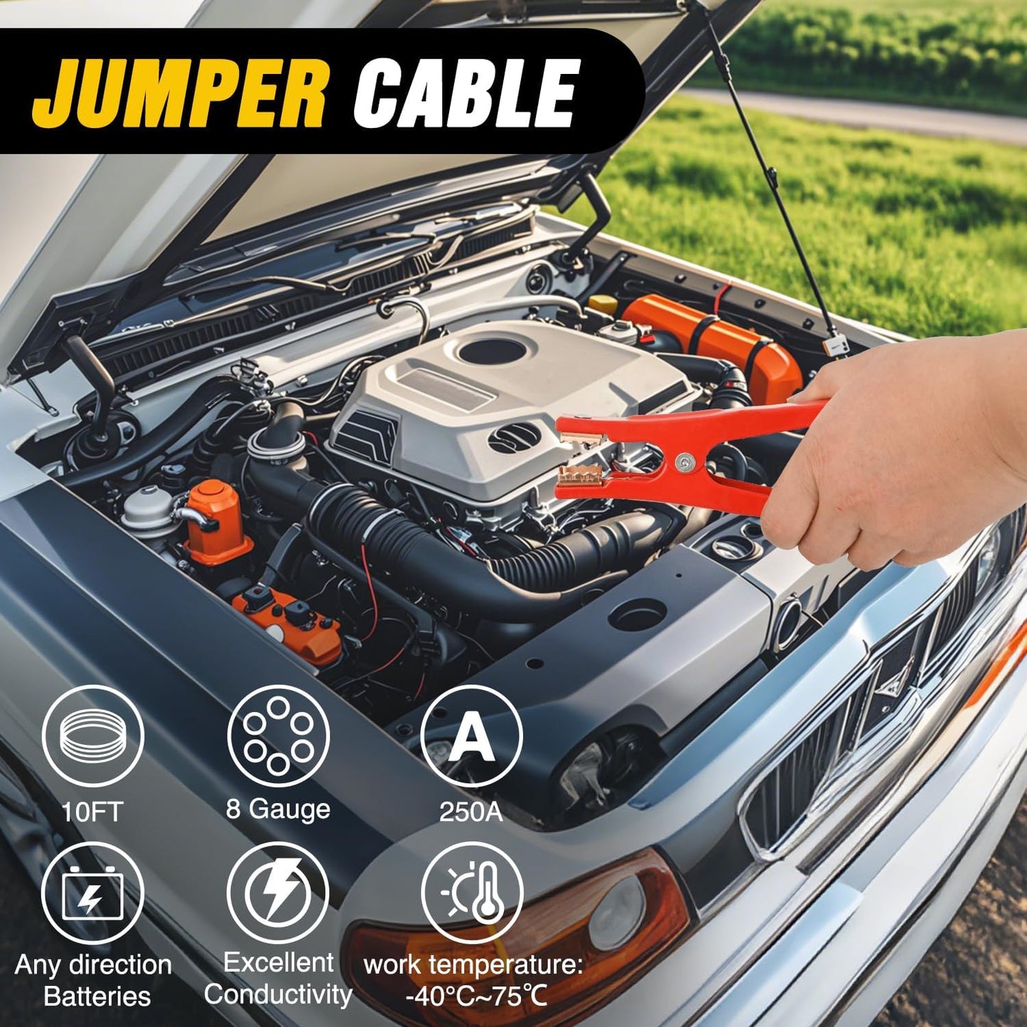 Kit emergencia coche con cables de arranque y linterna