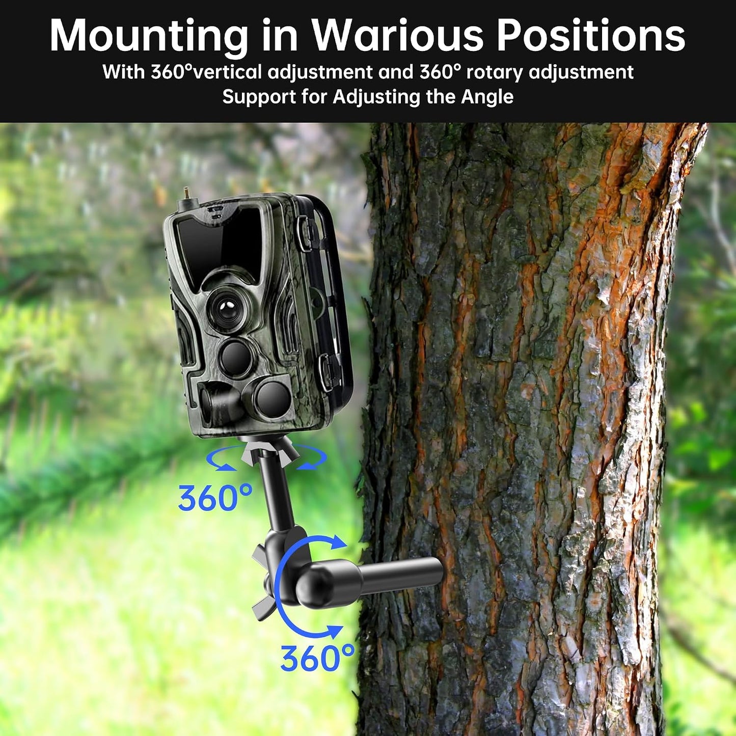 2 Soporte cámara rosca 360° para árbol y paneles solares