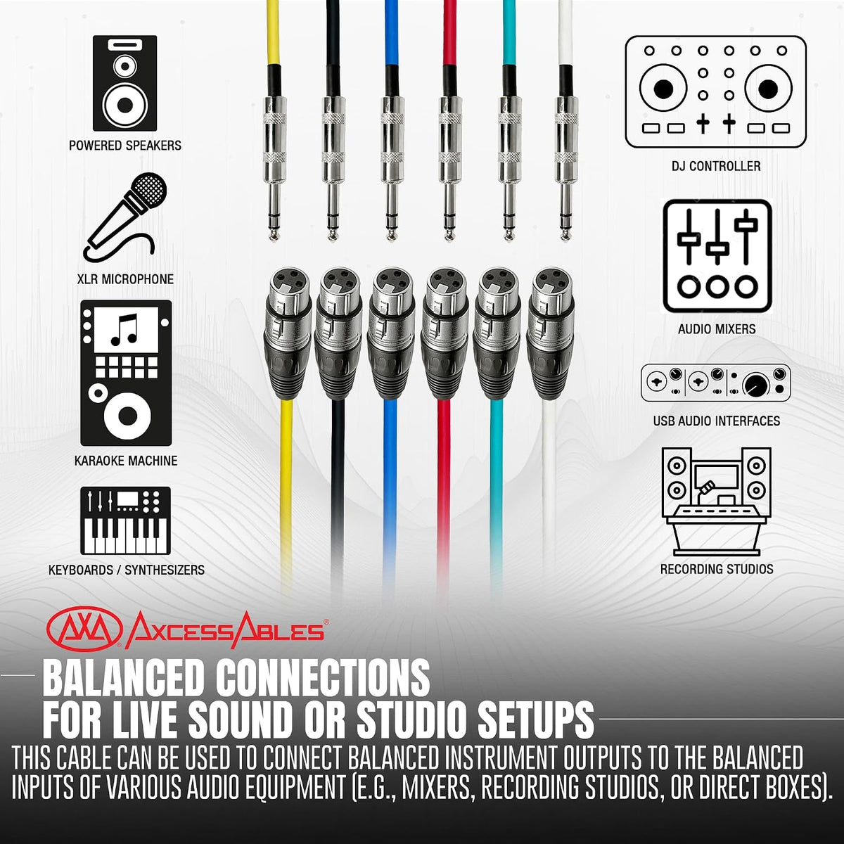 Cable XLR hembra a 1/4 TRS 3 pies 6 pzas color