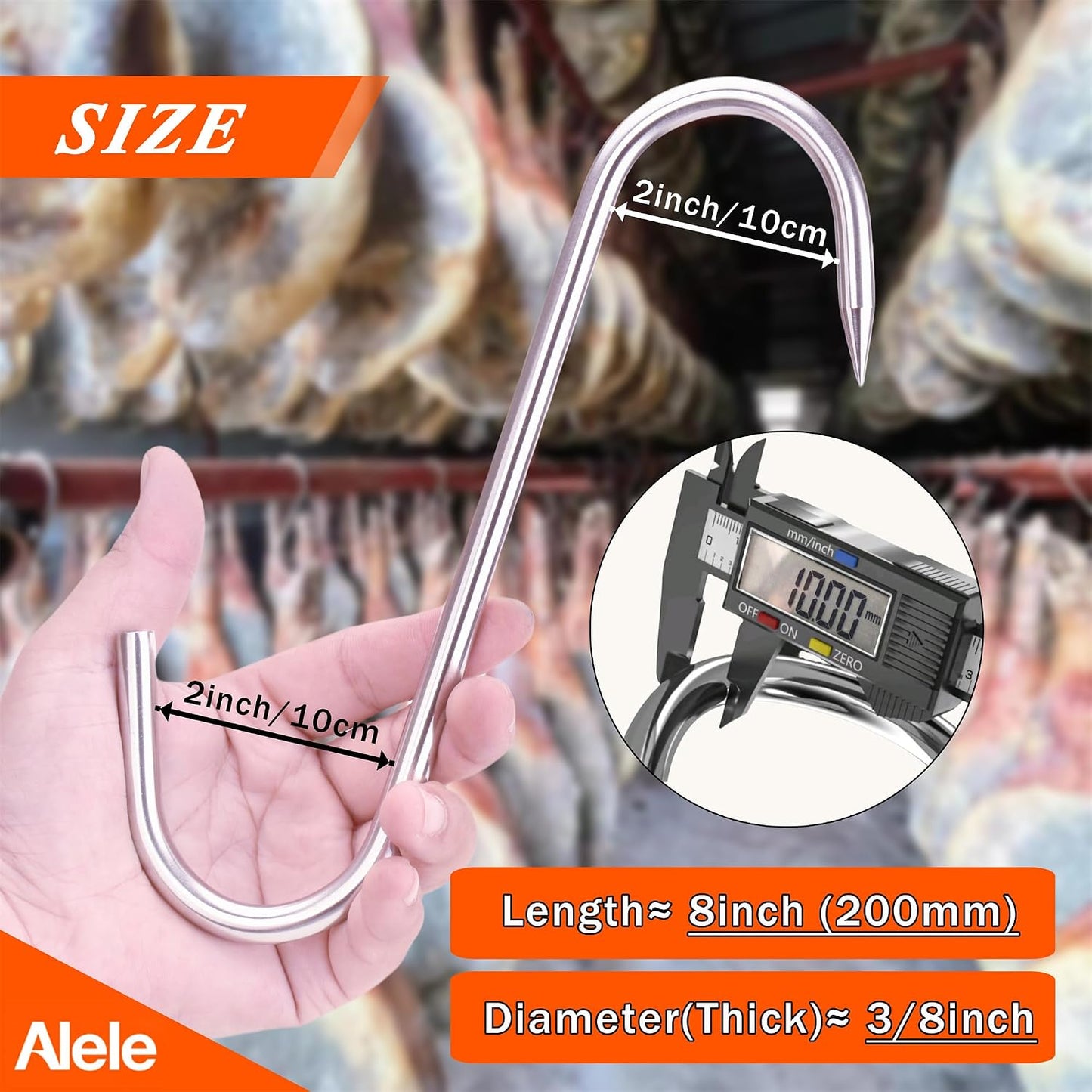Gancho carne acero inox 8" 0.39" 4pzas