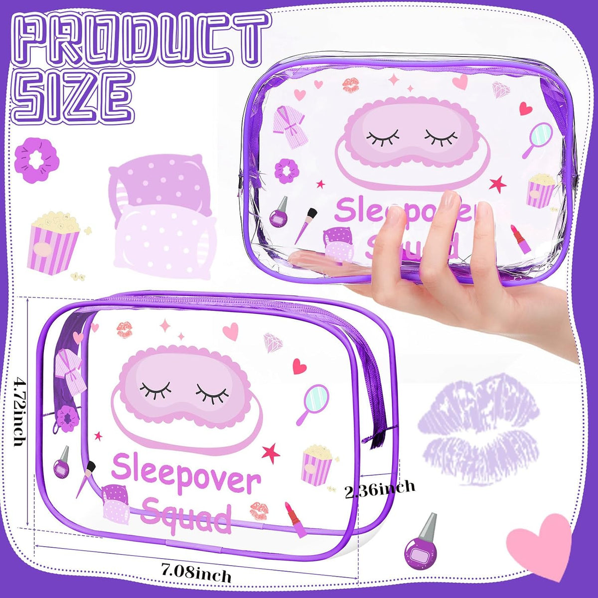 8 Bolsas Maquillaje Pijama Fiesta Spa Impermeables Morado
