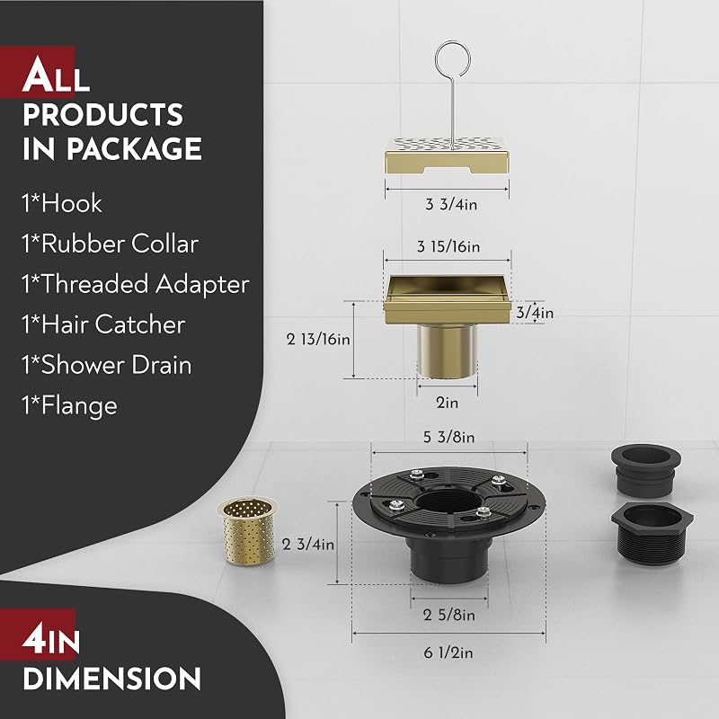 Drenaje ducha 4pulg rejilla acero inox CUPC dorado