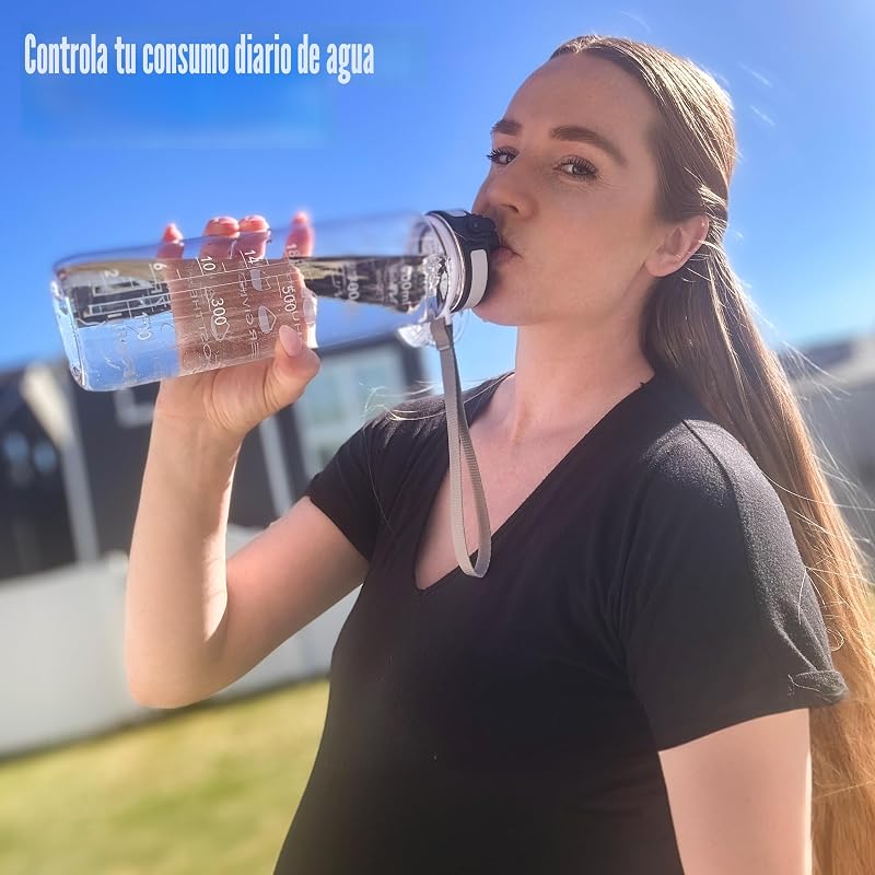 Botella agua 32oz motivacional deporte Tritan sin BPA boca ancha