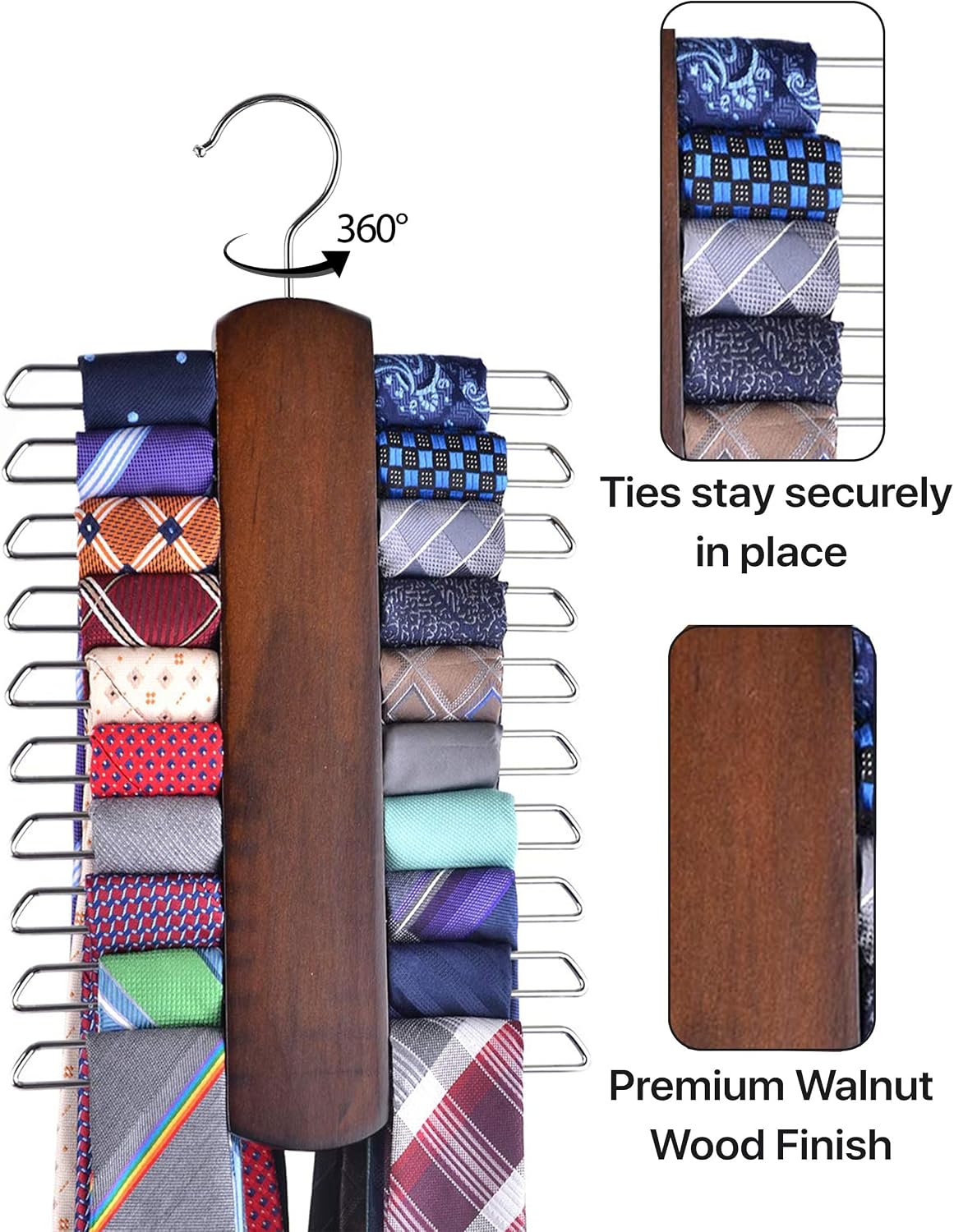 Percha madera nogal para corbata y cinturón organiz.