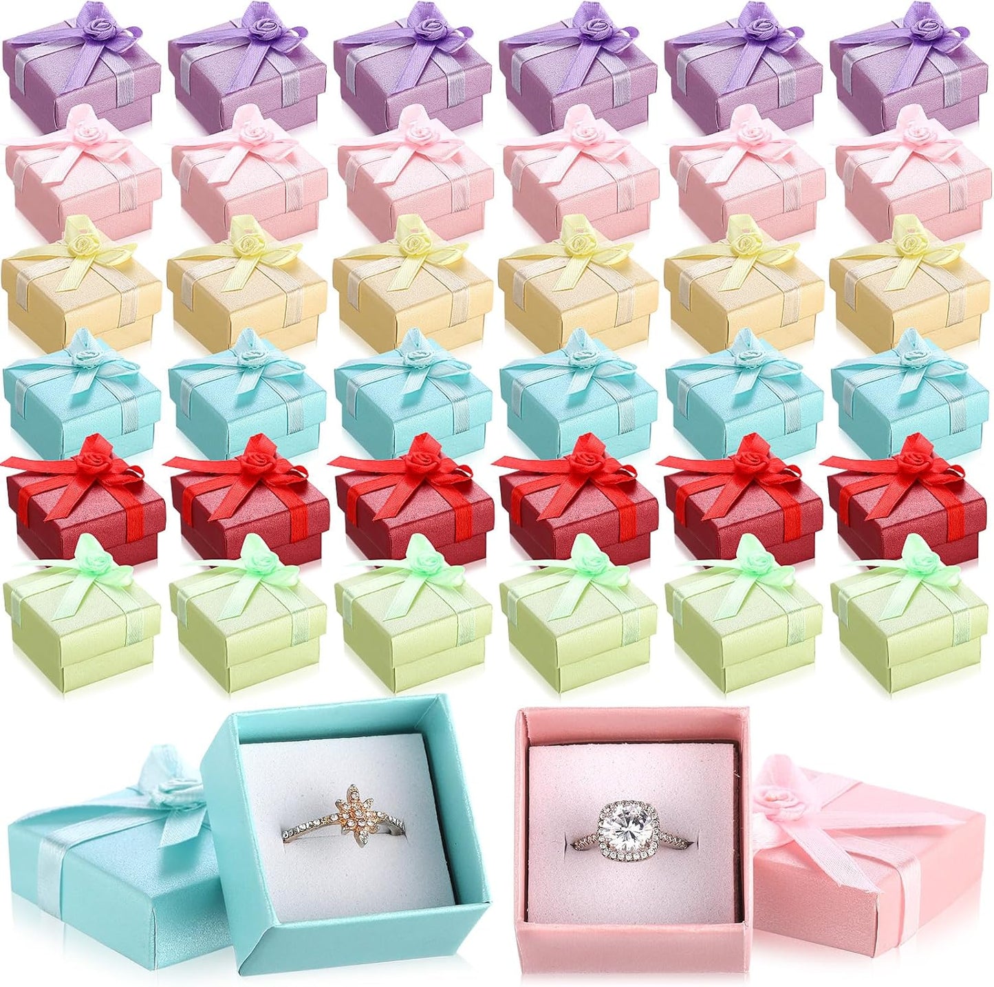 72 Cajas Regalo Cartón con Lazo para Aretes Boda