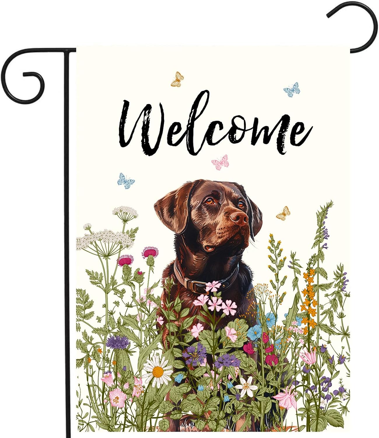 Bandera jardín diseño floral perro labrador chocolate
