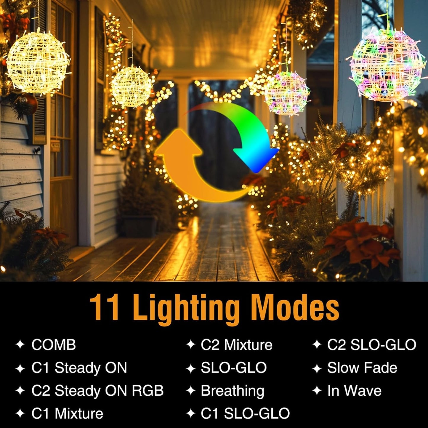Bolas luz navidad 7.87pulg colgantes exterior 11 modos
