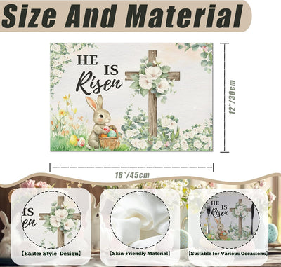 Set 4 Manteles Pascua 12x18pulg Cruz Conejo Poliéster Lino
