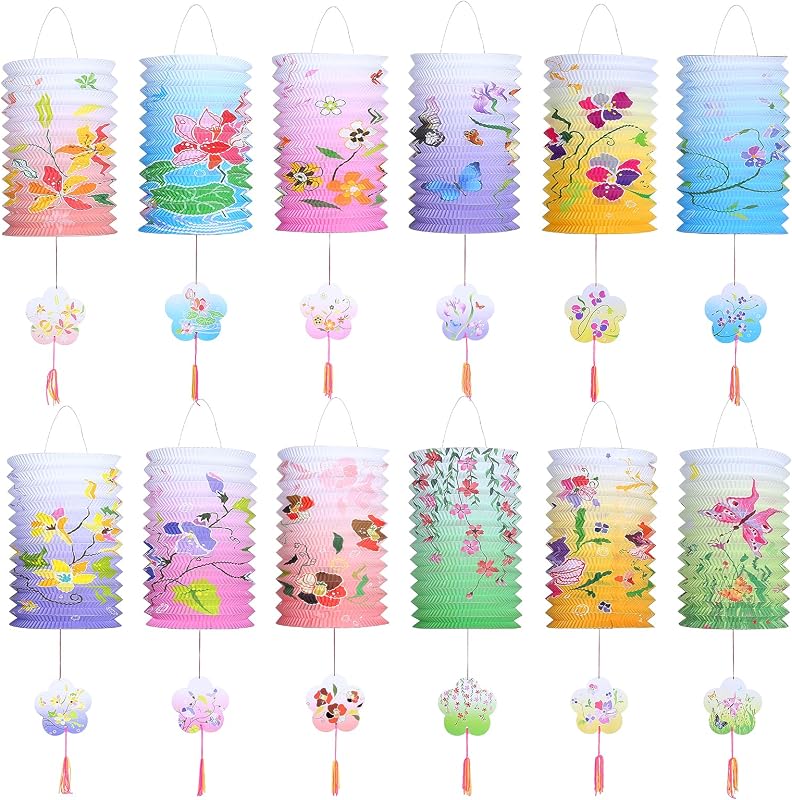 12 Linternas de Papel Colgantes Multicolores para Fiesta