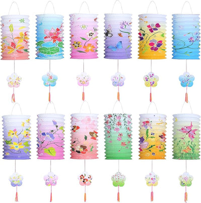 12 Linternas de Papel Colgantes Multicolores para Fiesta