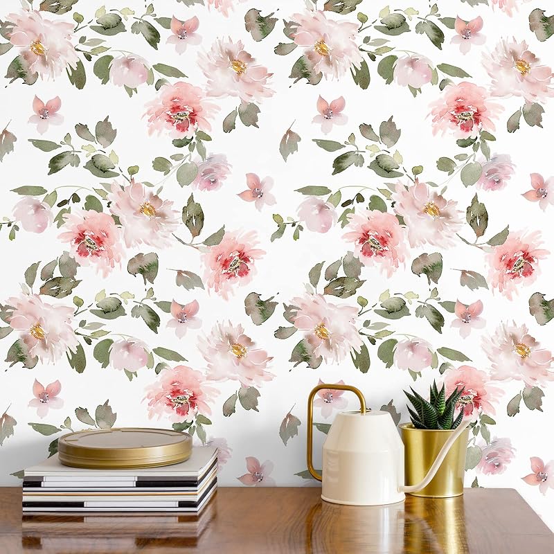 Papel tapiz floral rosa autoadhesivo dormitorio niña