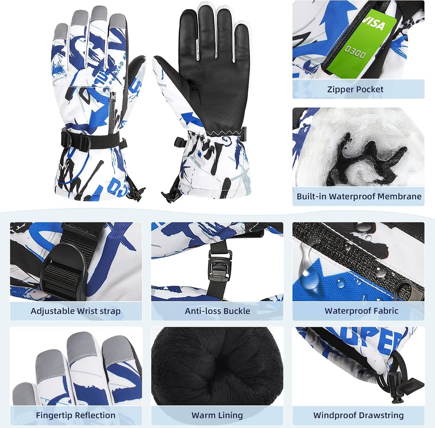 Guantes nieve niños impermeables resistentes viento