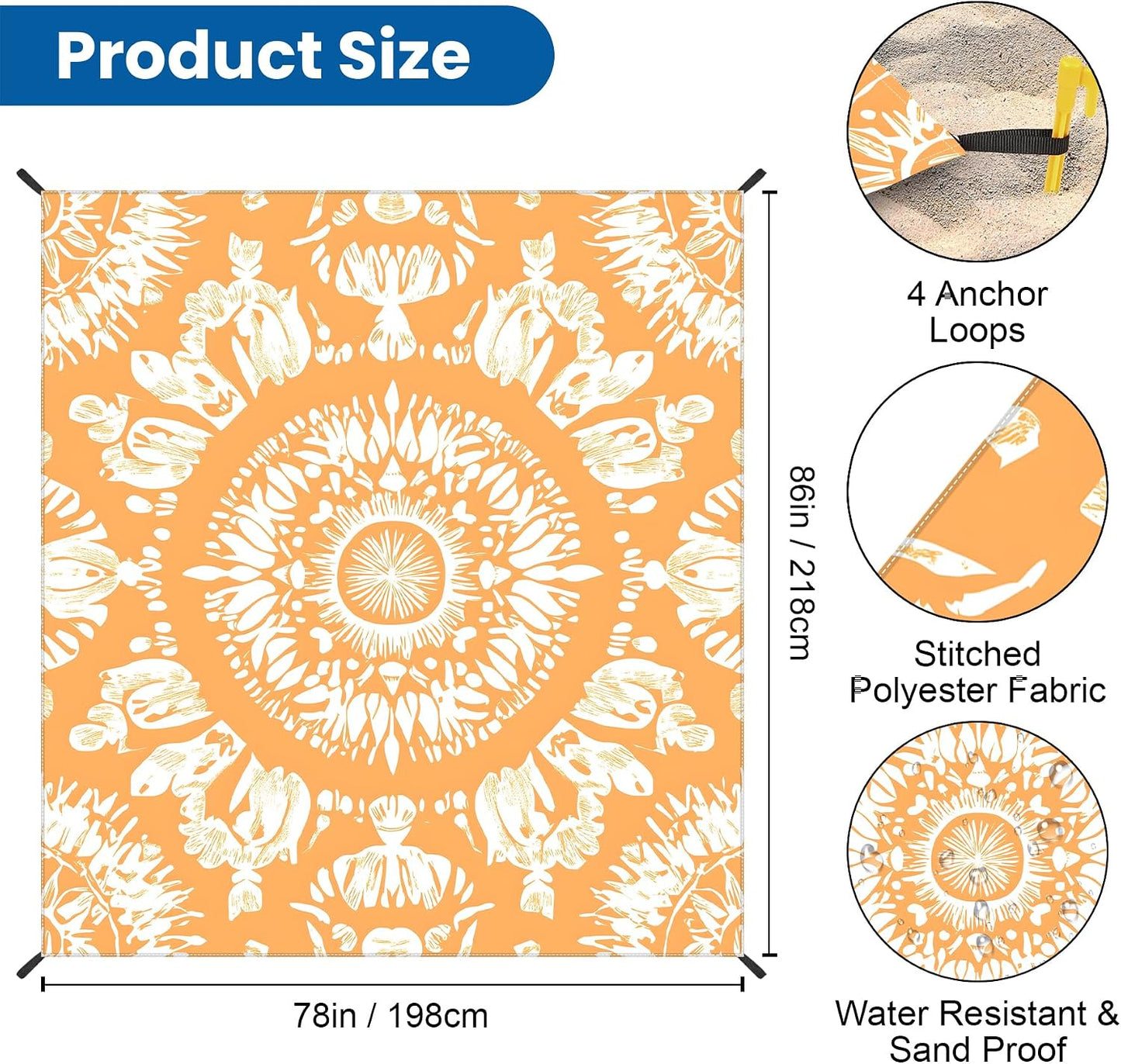 Manta playa impermeable arena 78x86" para 1-8 adultos