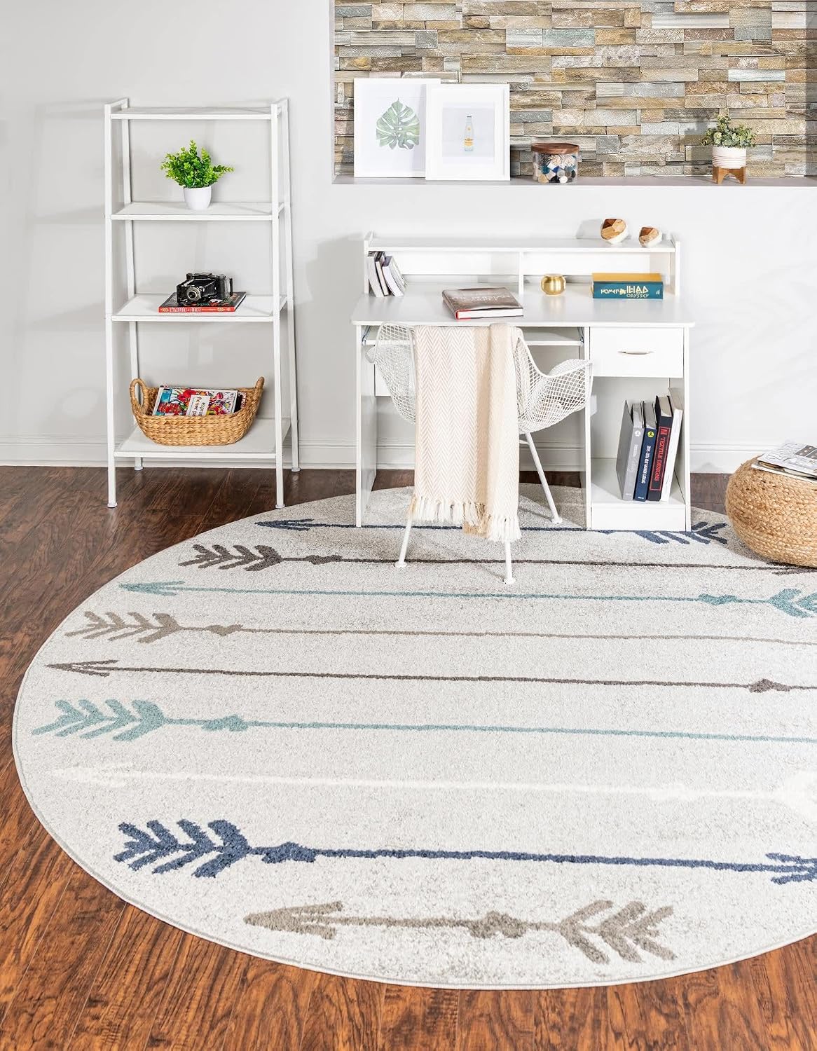 Tapete redondo 3ft3" diseño flechas gris y azul