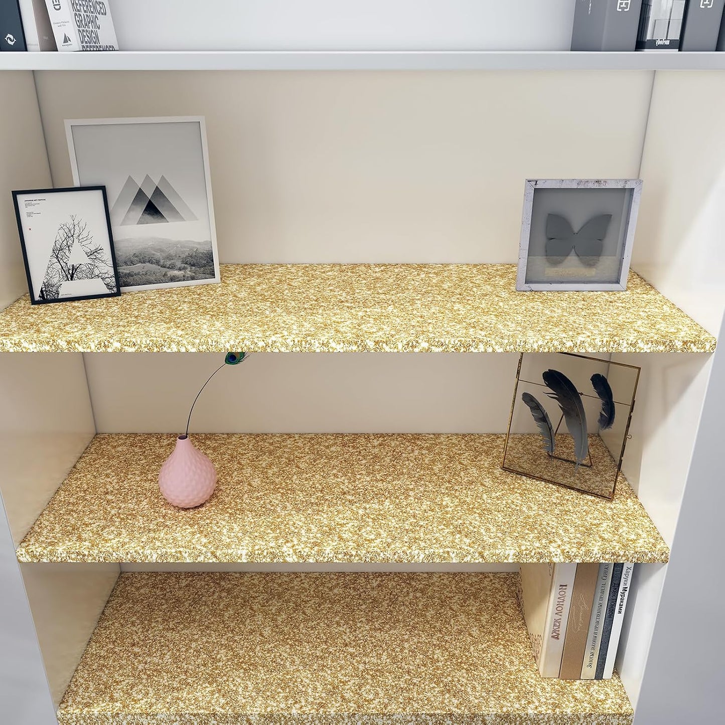Papel tapiz dorado purpurina 354x17.7pulg dormitorio baño