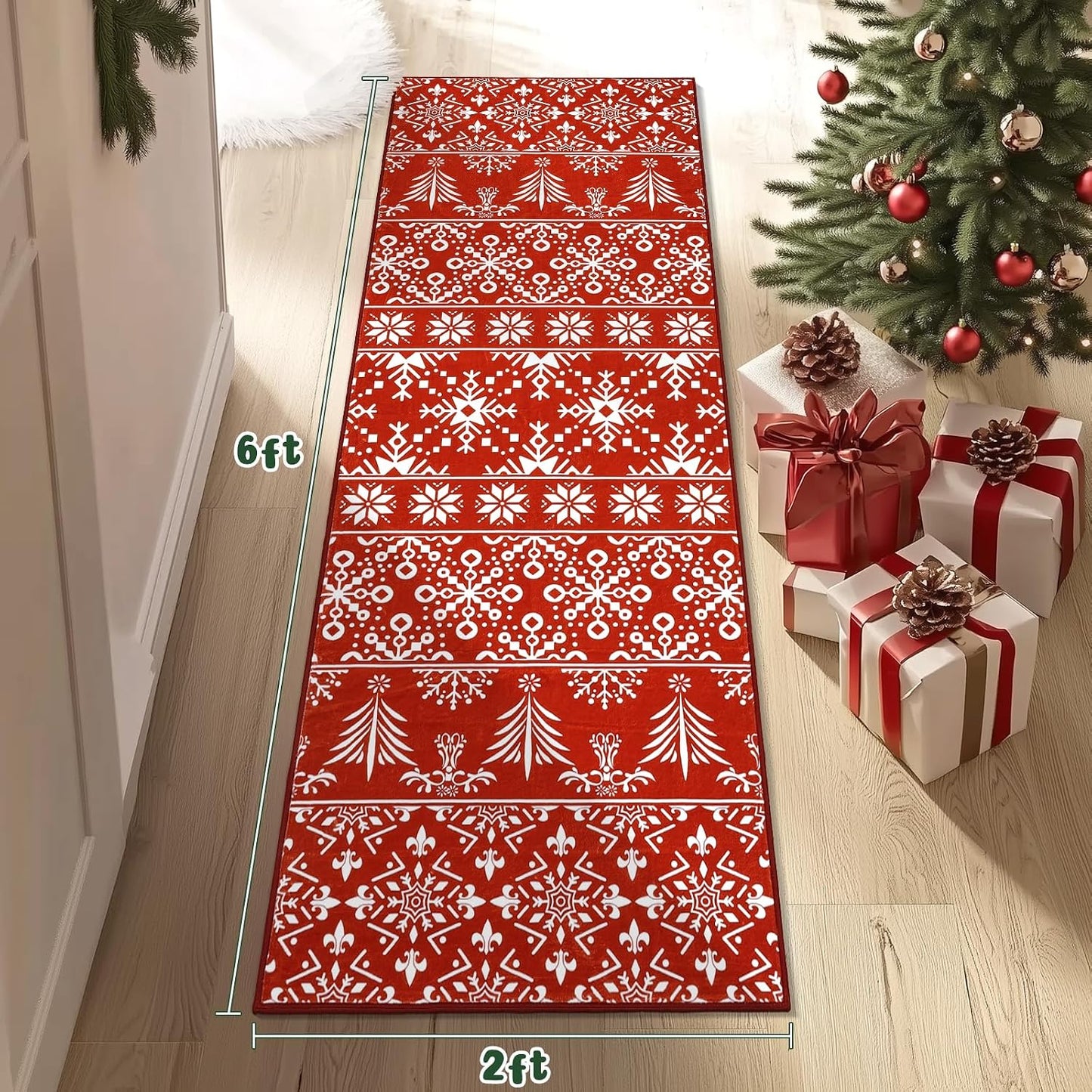 Alfombra pasillo navidad 2x6ft antiderrap suave pelo bajo