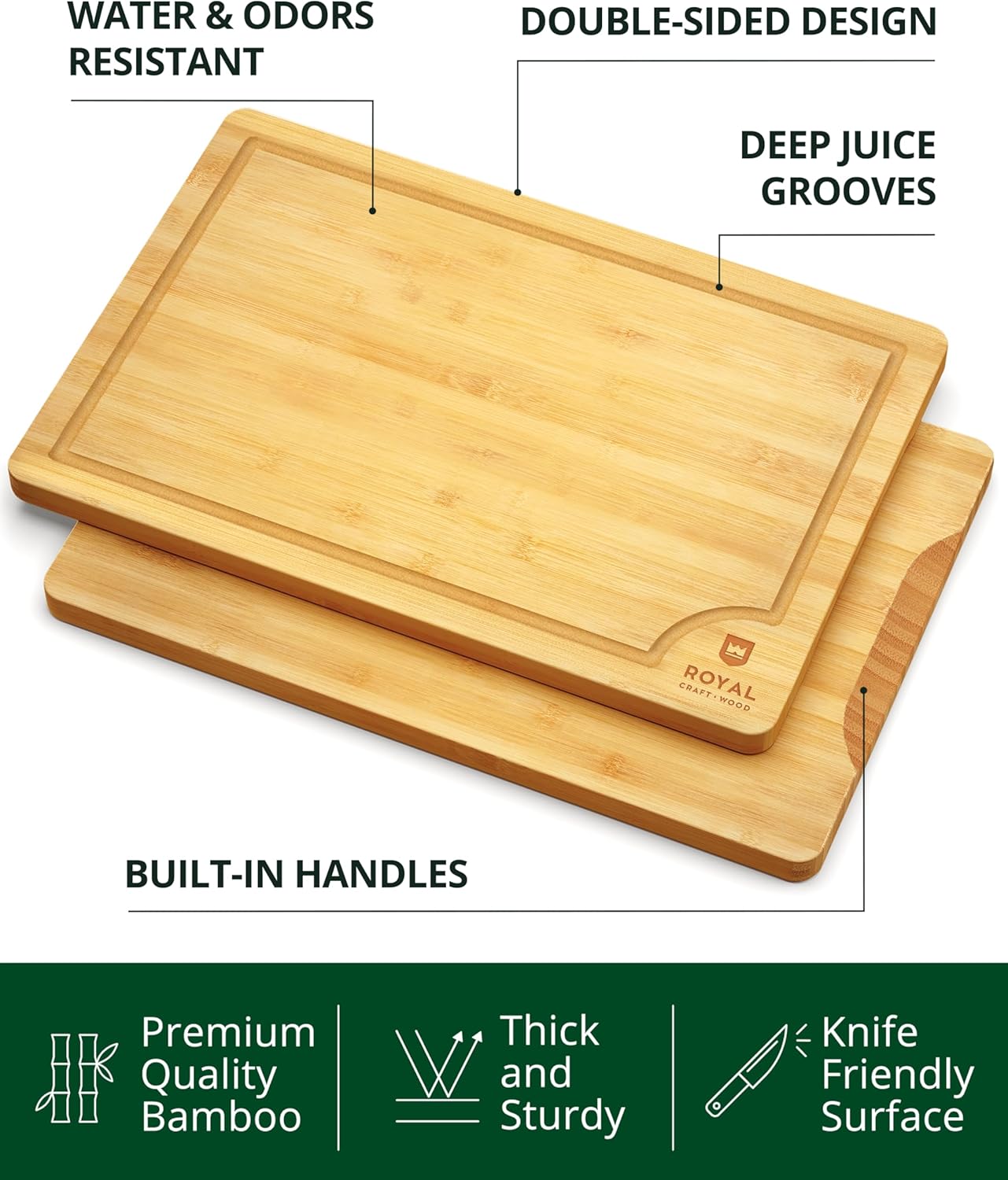 Tabla cortar bambú ranura jugo 10x15pulg con asas
