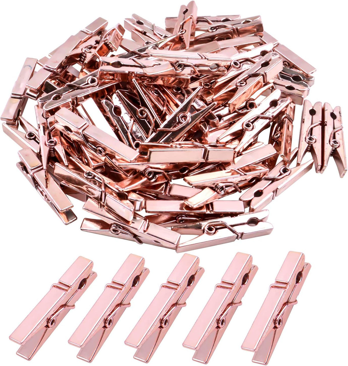 100 Pinzas Plástico Oro Rosa para Fotos Ropa Manualidades 1.4in