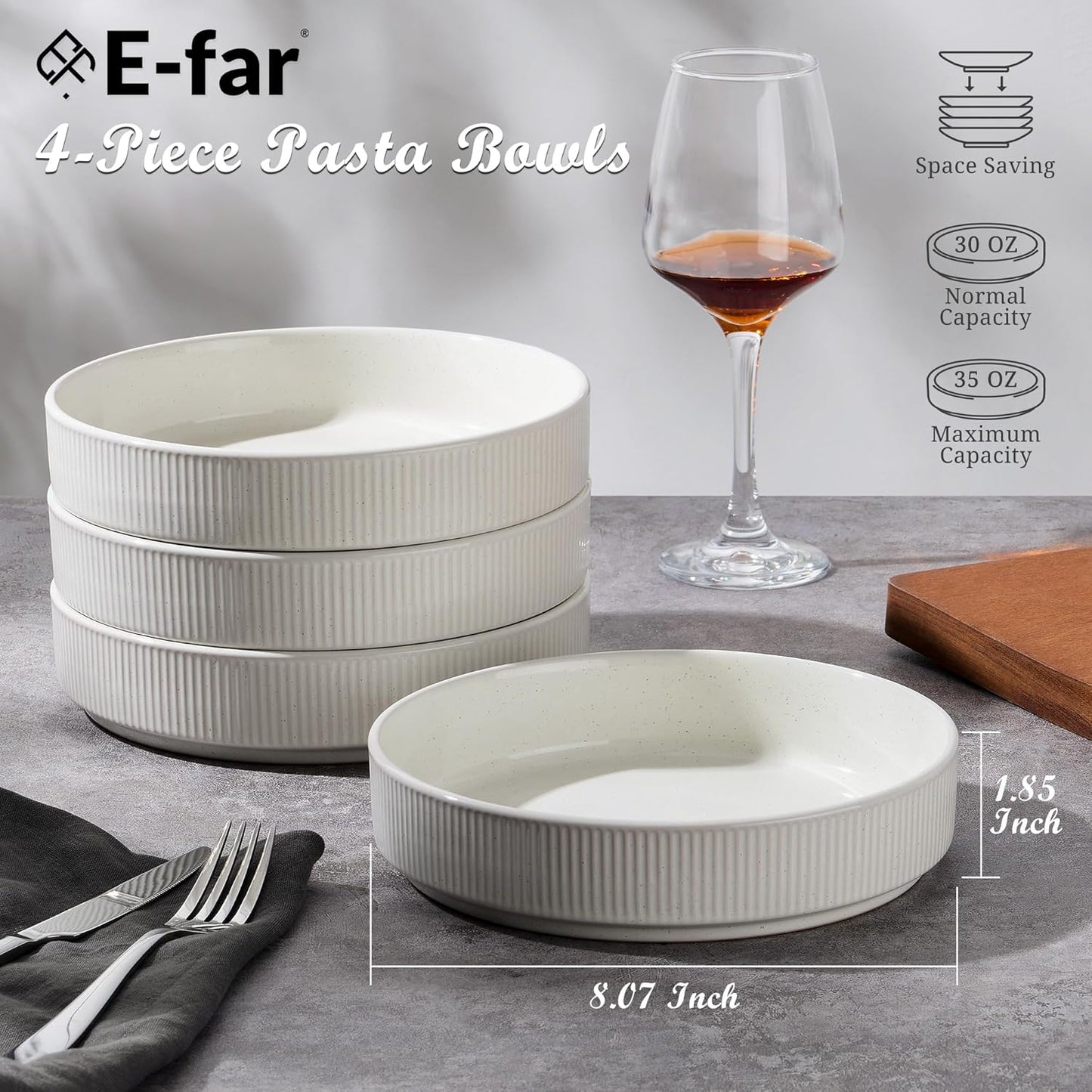 Set 4 Tazones Cerámica Gres 35oz para Pasta Ensalada