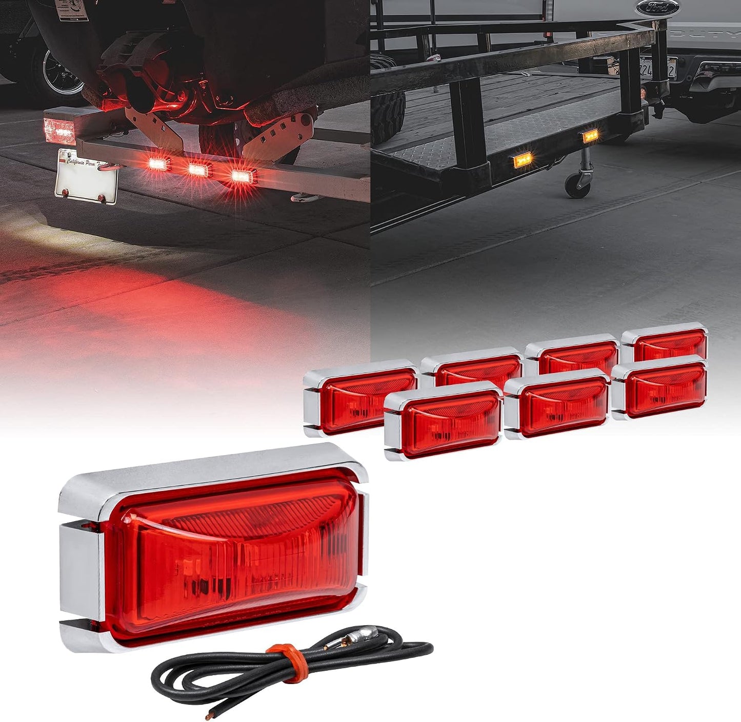 8 Luces LED Rojas 2.5" Bisel Cromado IP67 para Camión