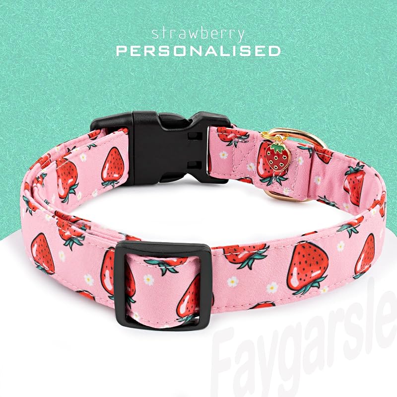 Collar perro algodón patrón fresa rosa para todos los tamaños