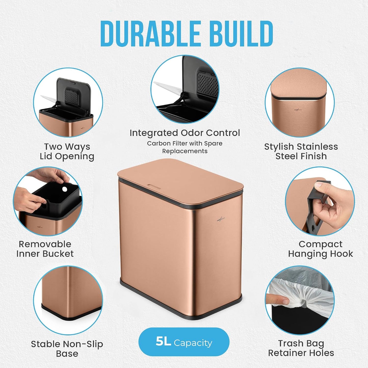 Cubo basura colgante acero inox con tapa 1.3gal cubre olor