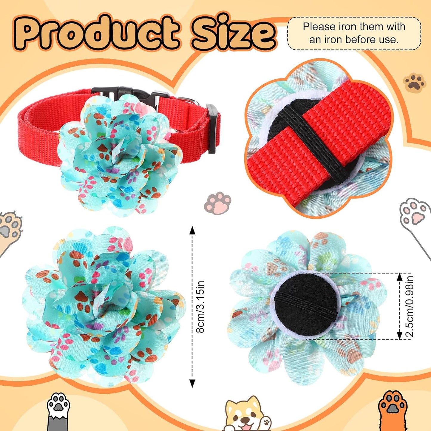 50 Pzas Adornos Collar Mascotas con Impresión Pata Perro