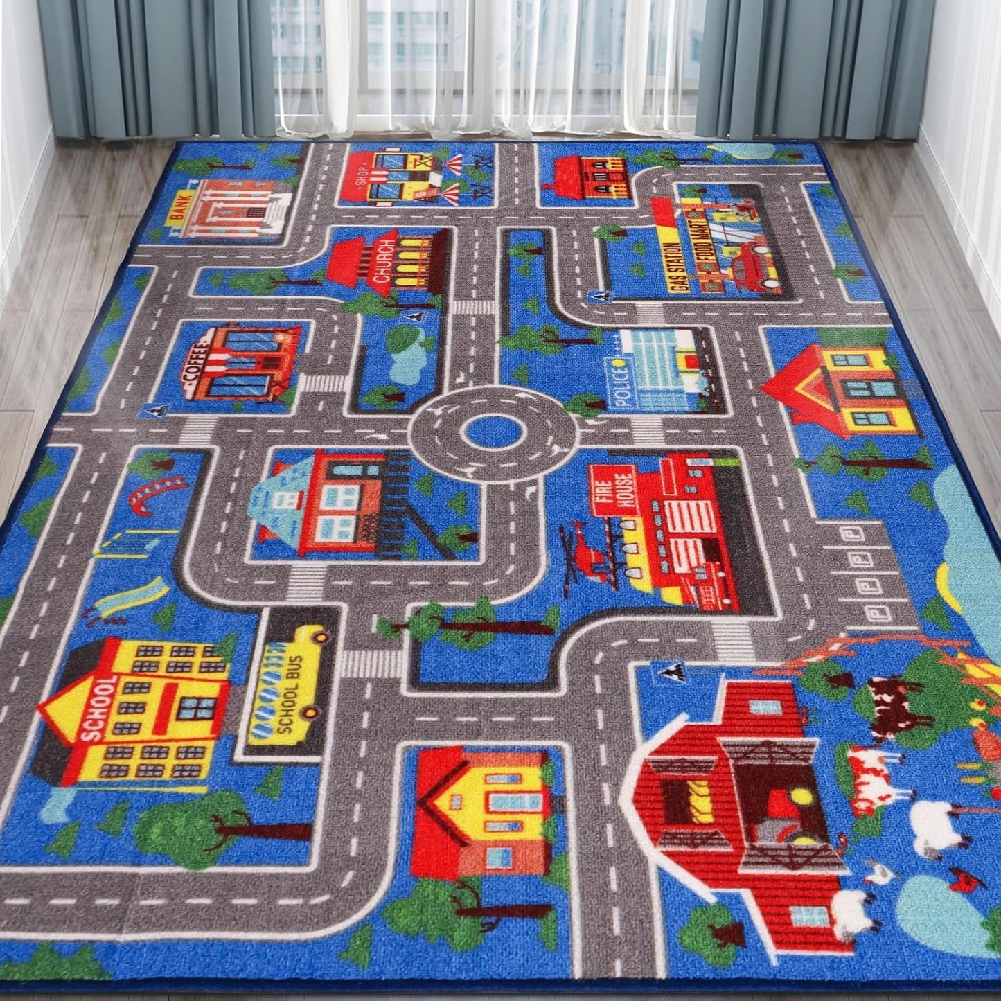 Alfombra set niños diseño ciudad 150x100cm antiderrap