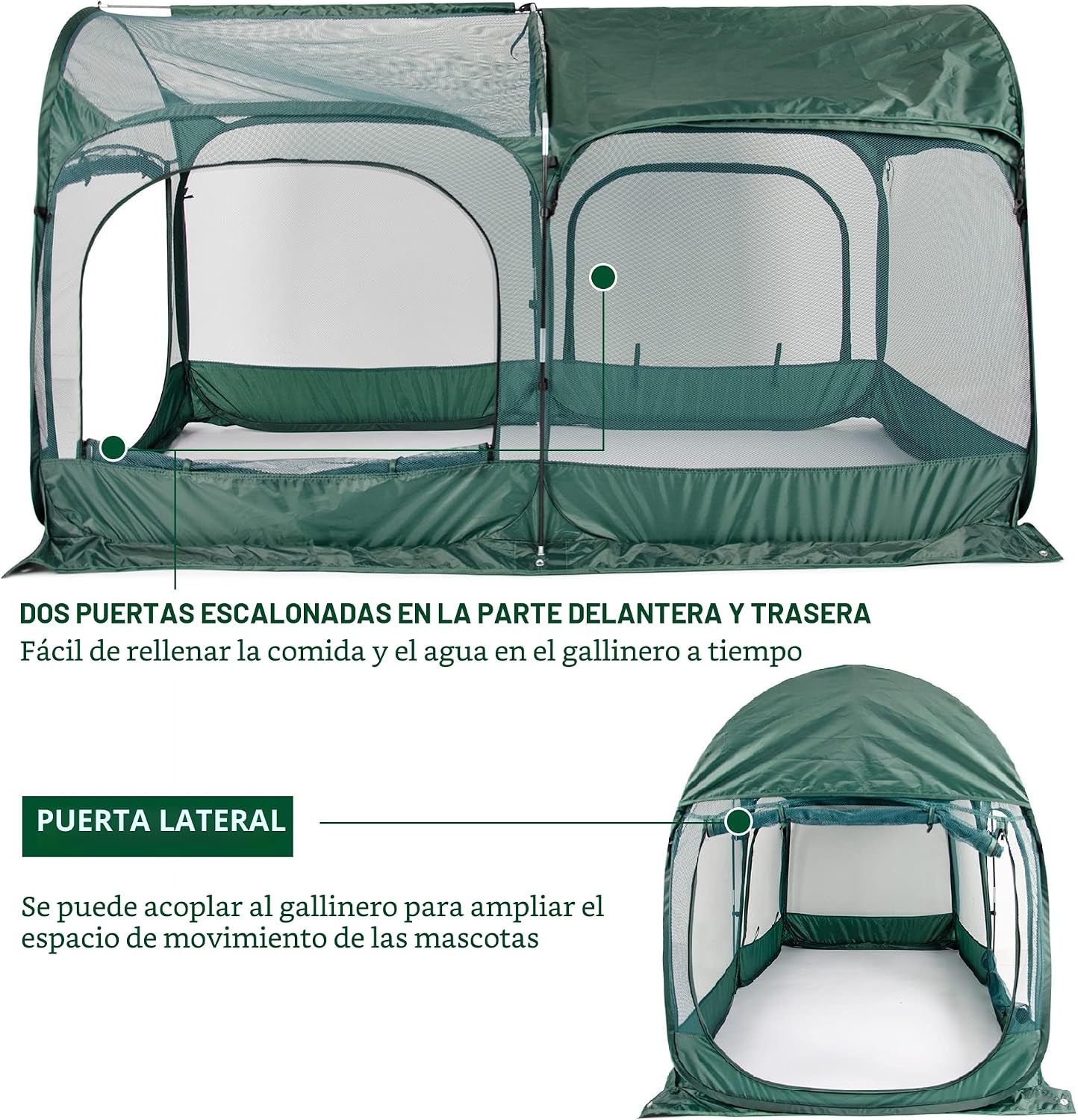 Corral pollo portátil para animales pequeños 3 puertas verde