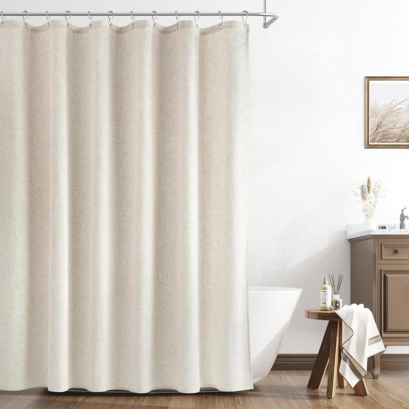 Cortina ducha lino texturizado estilo bohemio 72pulg color crema