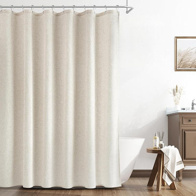 Cortina ducha lino texturizado estilo bohemio 72pulg color crema