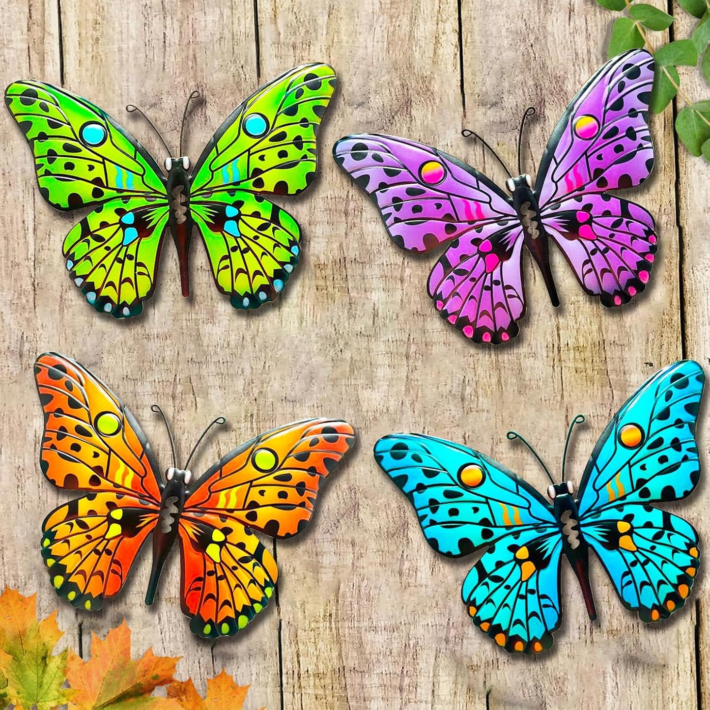 4 Mariposas Metal 9.6" Decoración Exteriores Jardín