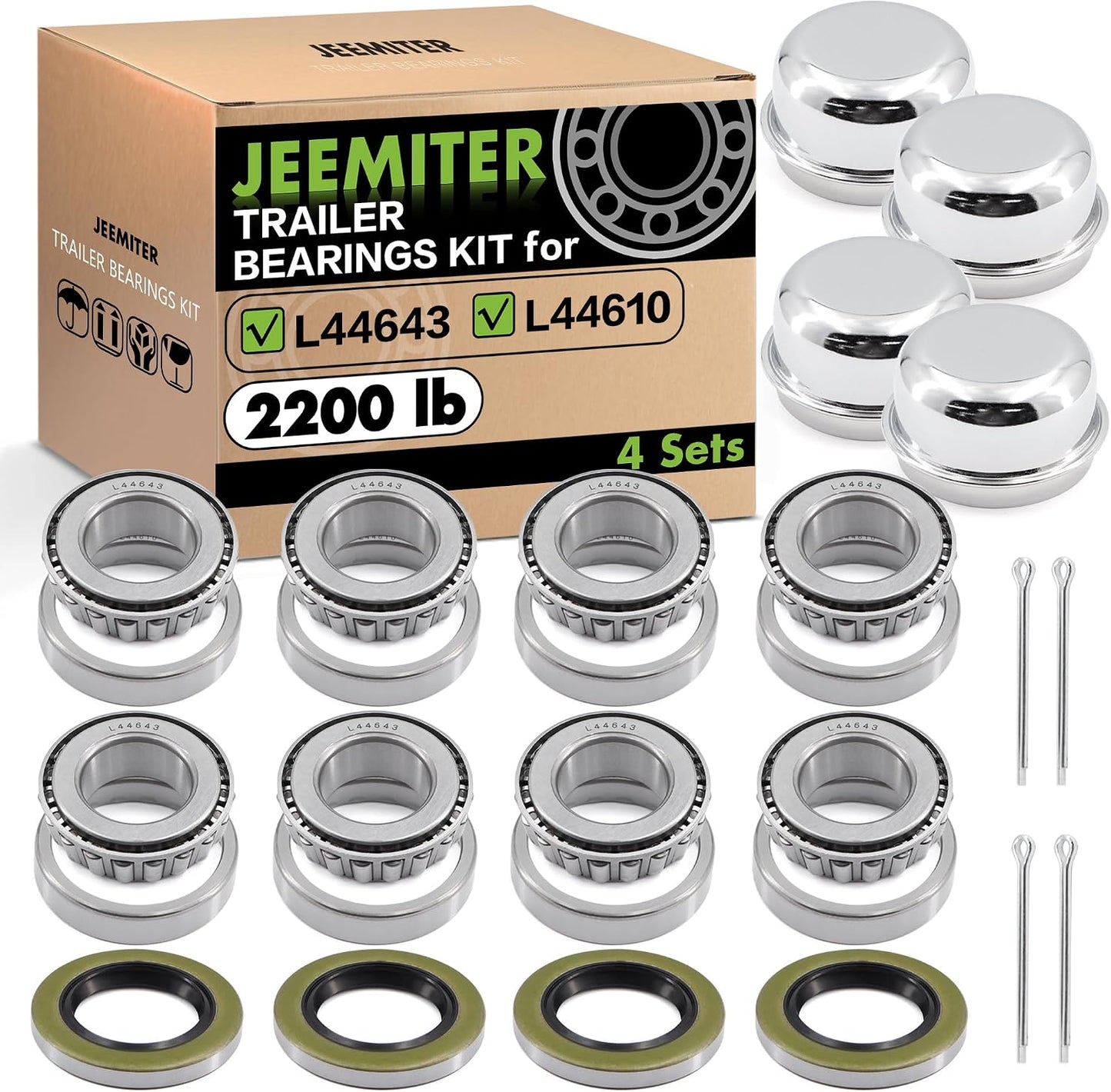 Kit rodamiento remolque husillo 4 set sellos 1.98"