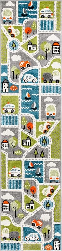 Alfombra pasillo niños 2'3"x8' verde gris no pelusa