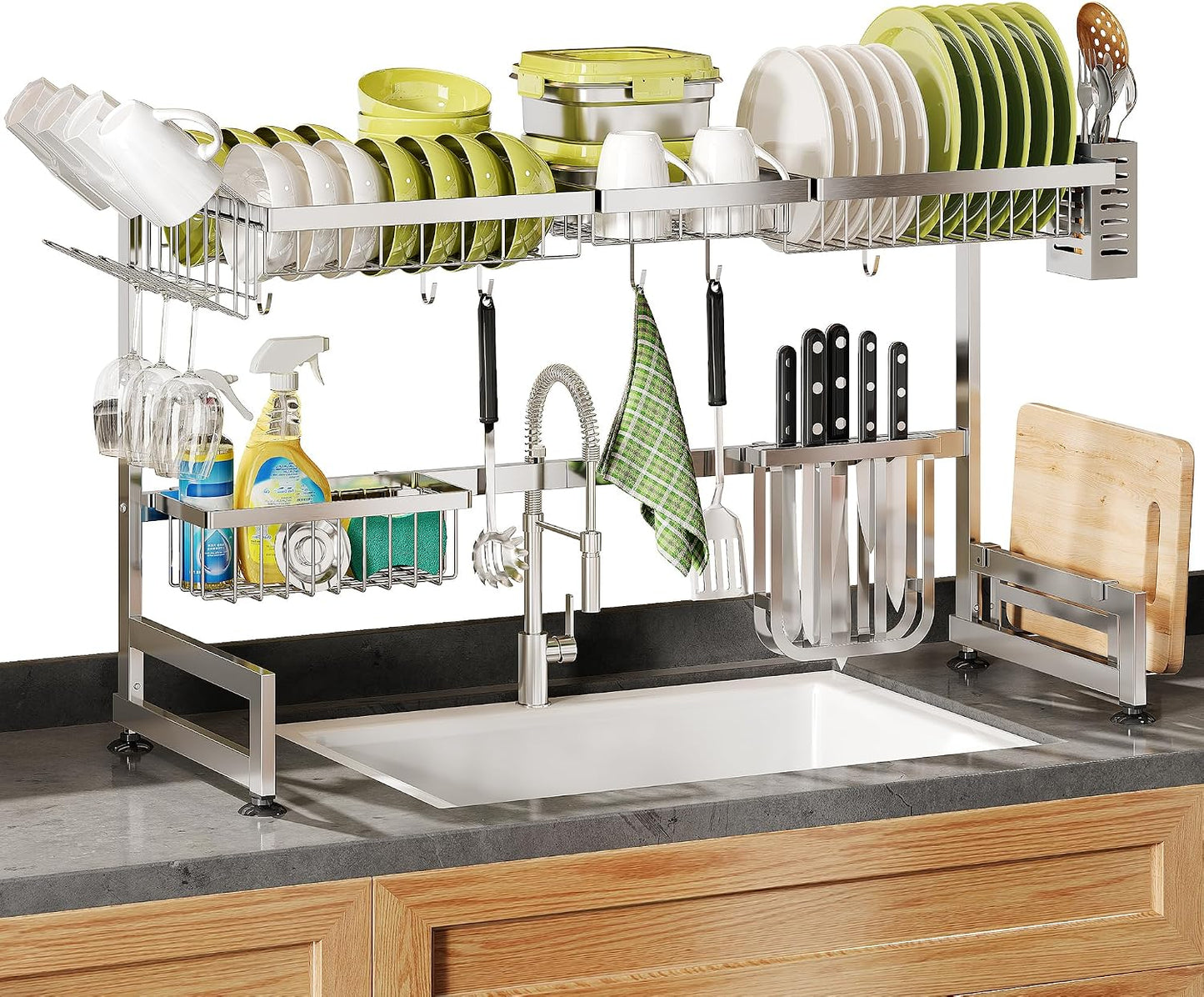 Escurridor platos acero inox 2 niveles extensible plateado