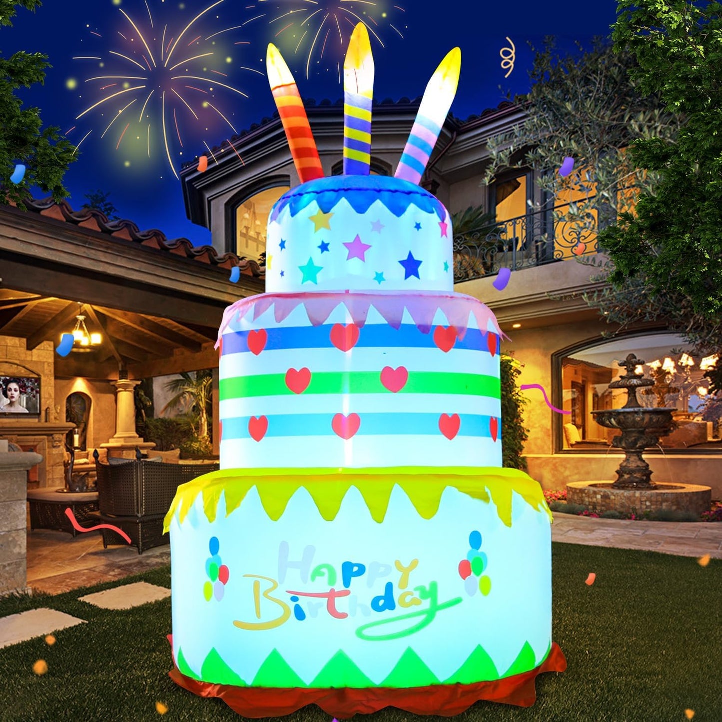 Decoración inflable 6ft para cumpleaños con luces LED