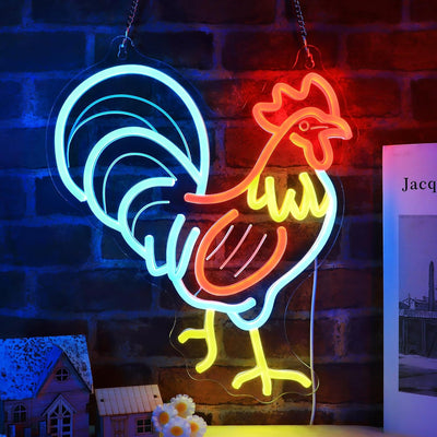 Letrero neón gallo LED decoración pared