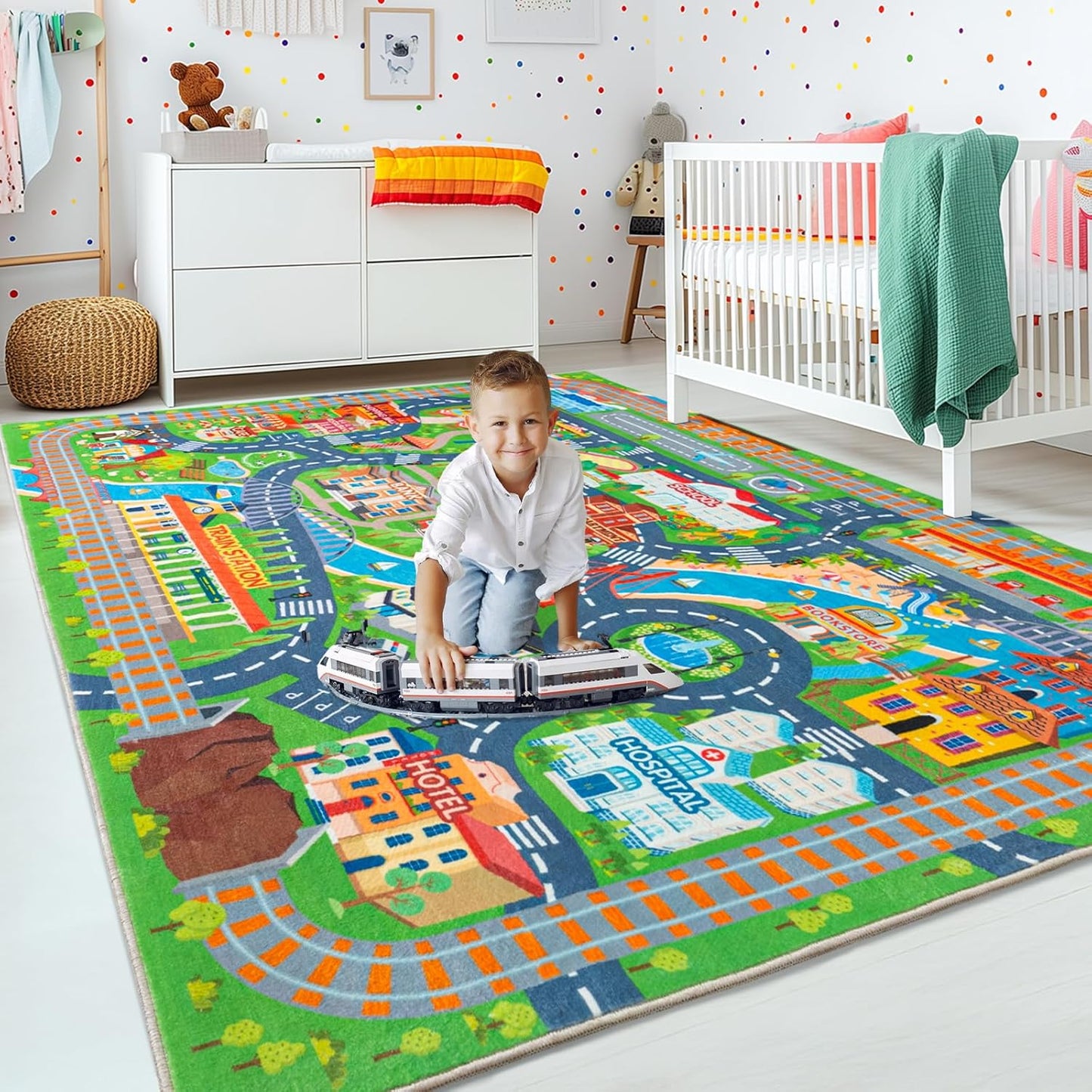 Alfombra coches tráfico infantil 7x9ft antiderrap