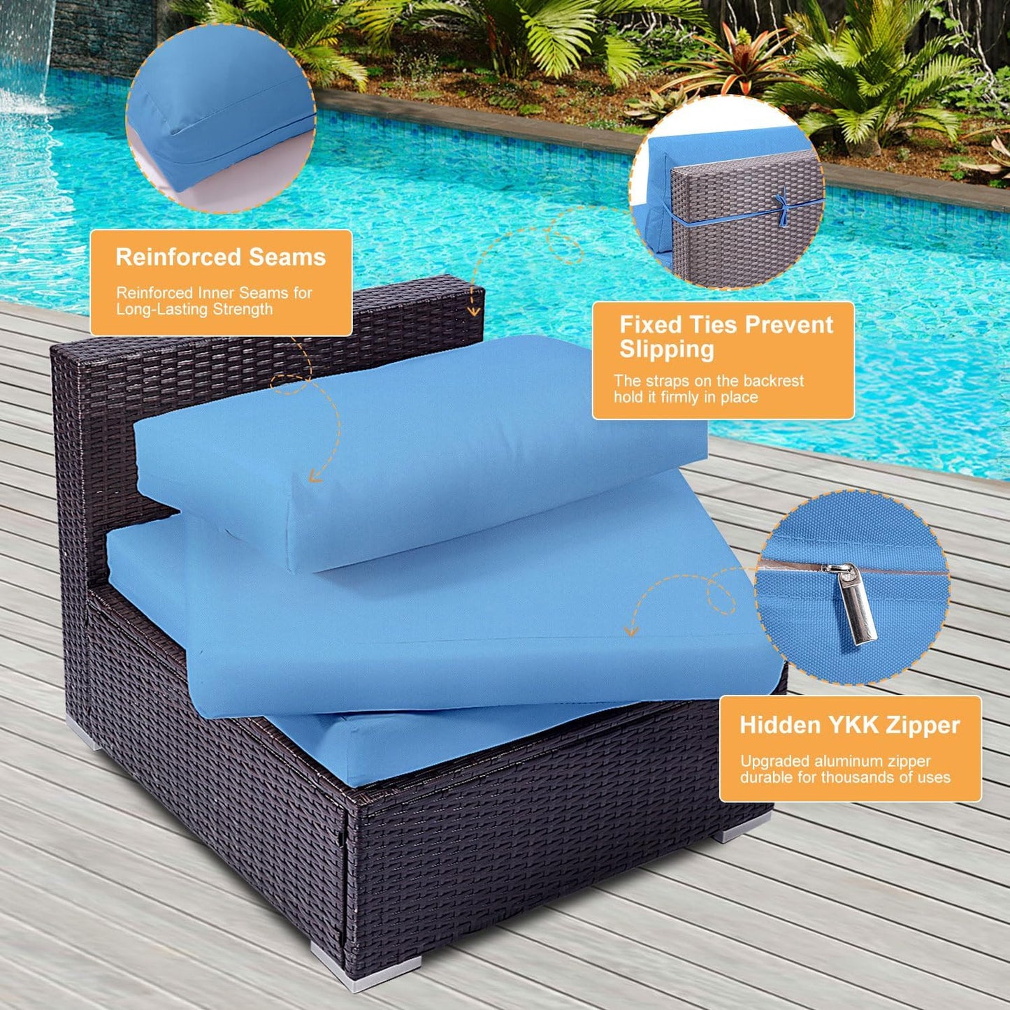14 fundas cojín patio con cremallera impermeable azul