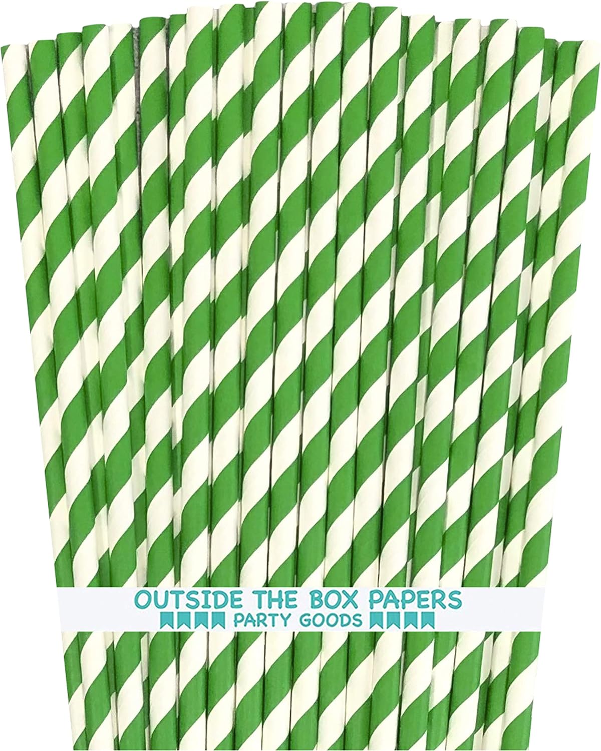 Pajitas rayas verdes y blancas 7.75pulg pack 100