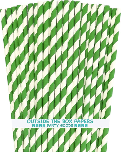 Pajitas rayas verdes y blancas 7.75pulg pack 100