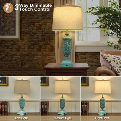 2 Lámparas Mesa Estilo Granja Control Táctil Dormitorio